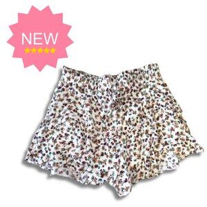 White Floral Linen Shorts Flowy